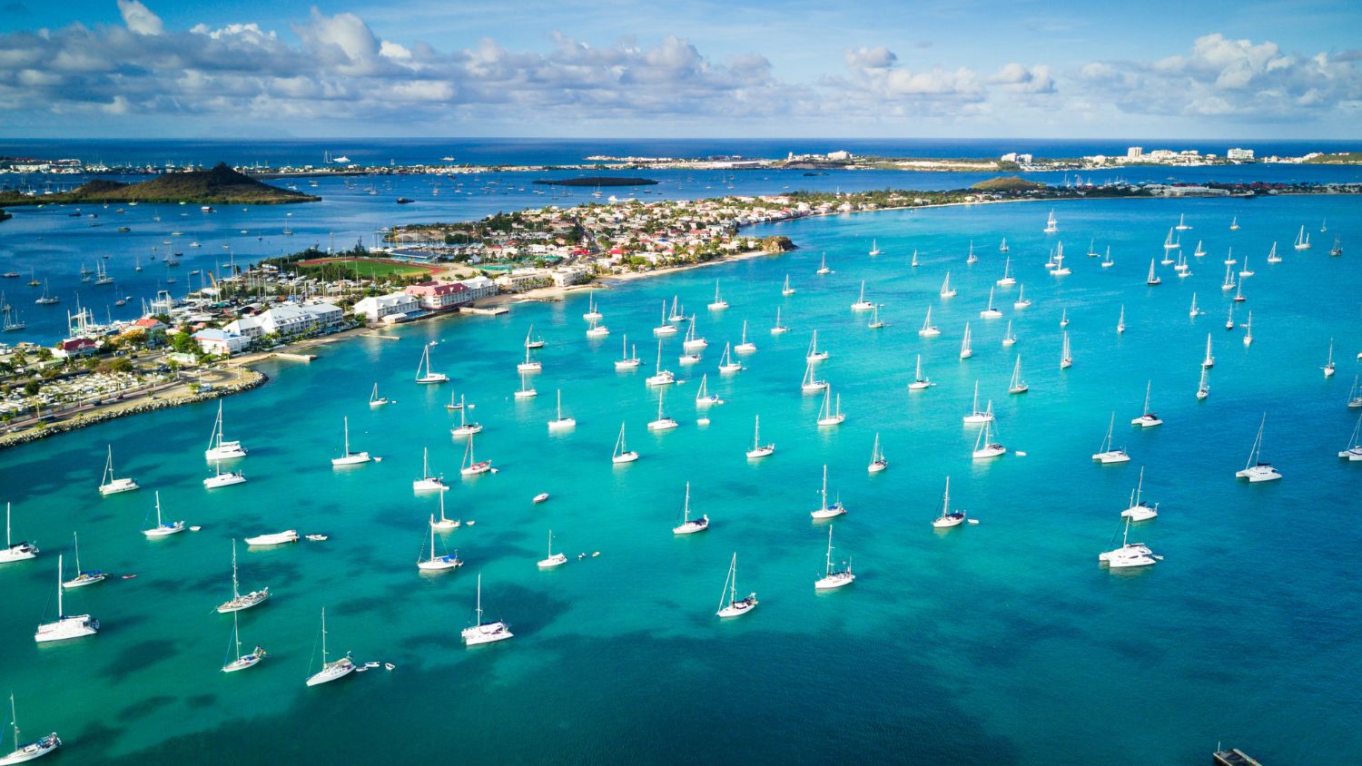 Morning light shines over the Marigot Bay in Saint Martin